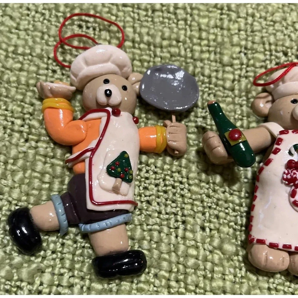 Salt dough like christmas ornament Teddy bear bakers , set of 3 , 3.5 inch  CUTE